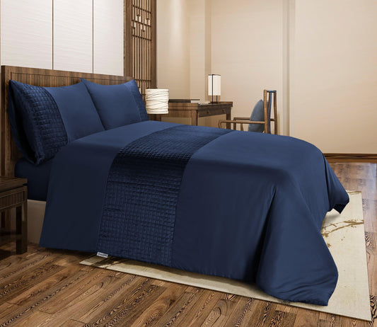 Velvet Patch Duvet Cover Set- Navy - Bedding Park