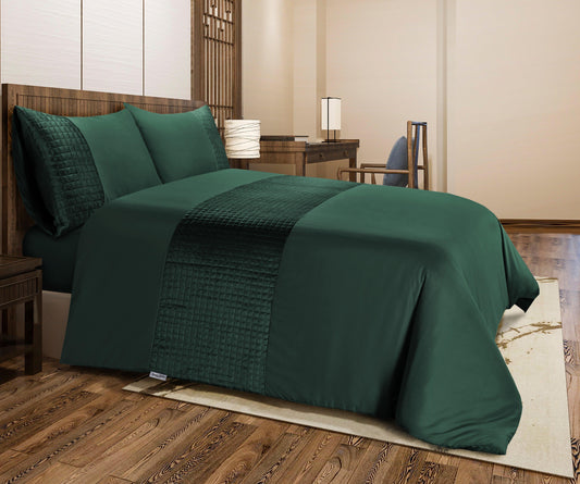 Velvet Patch Duvet Cover Set- Bottle Green - Bedding Park