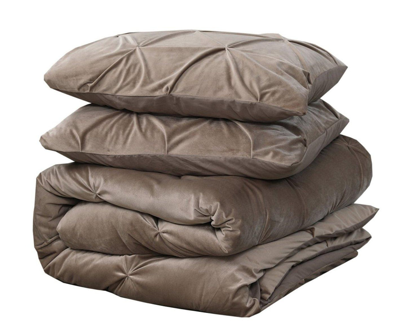 Velvet Pintuck Duvet Cover Set - Taupe - Bedding Park