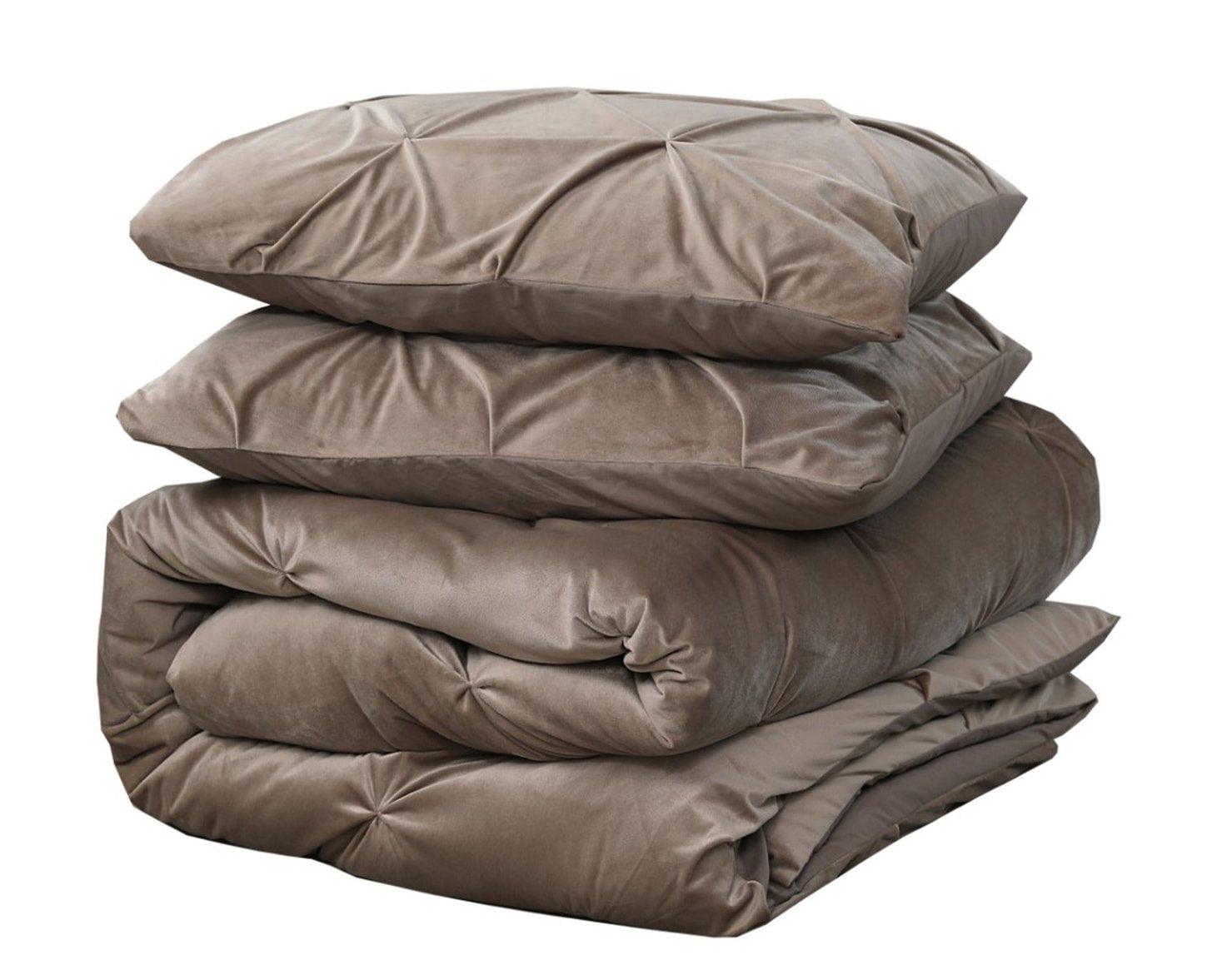 Velvet Pintuck Duvet Cover Set - Taupe - Bedding Park