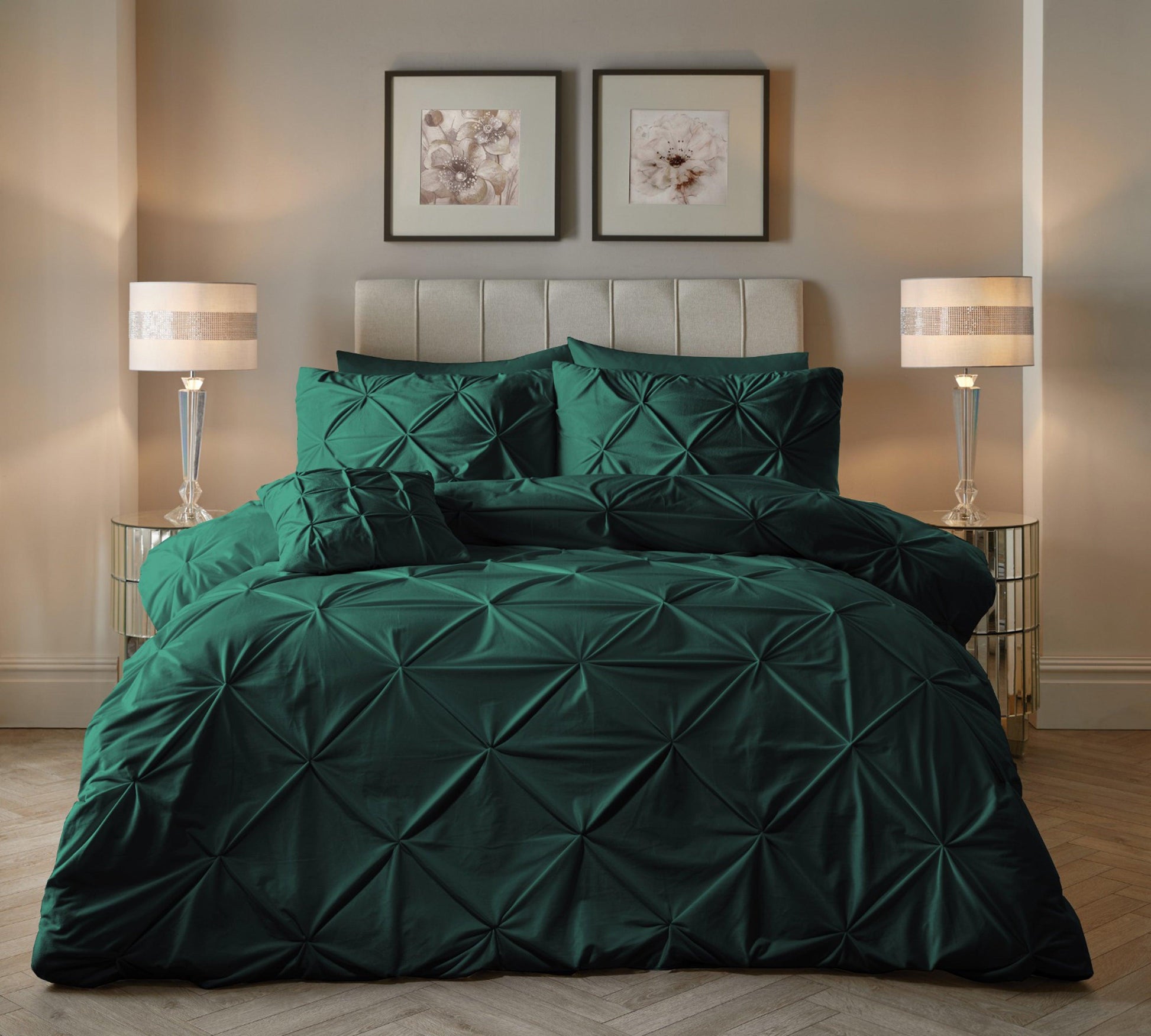 Velvet Pintuck Duvet Cover Set - Bottle Green - Bedding Park