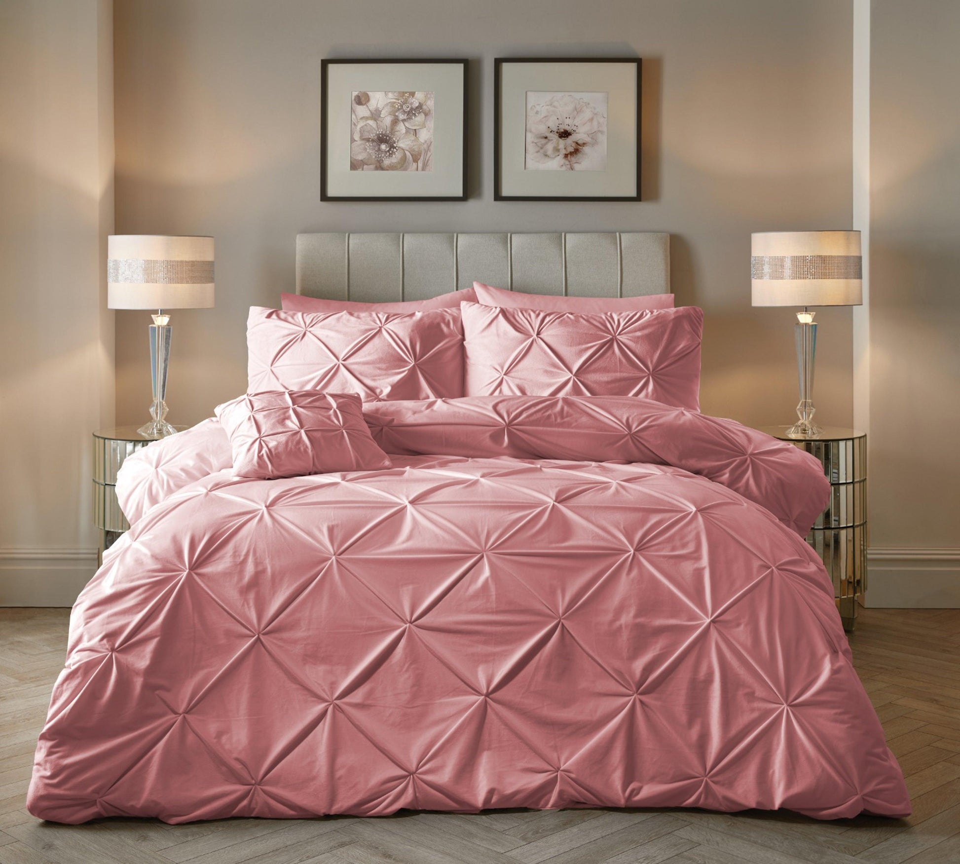 Velvet Pintuck Duvet Cover Set - Pink - Bedding Park