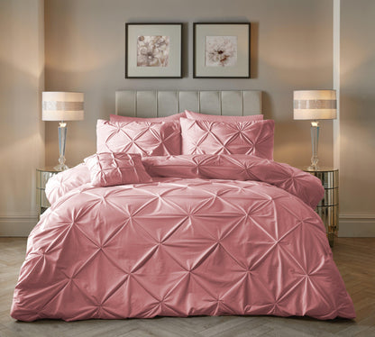 Velvet Pintuck Duvet Cover Set - Pink - Bedding Park