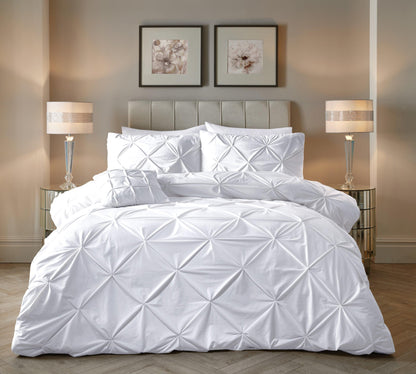 Velvet Pintuck Duvet Cover Set - White - Bedding Park