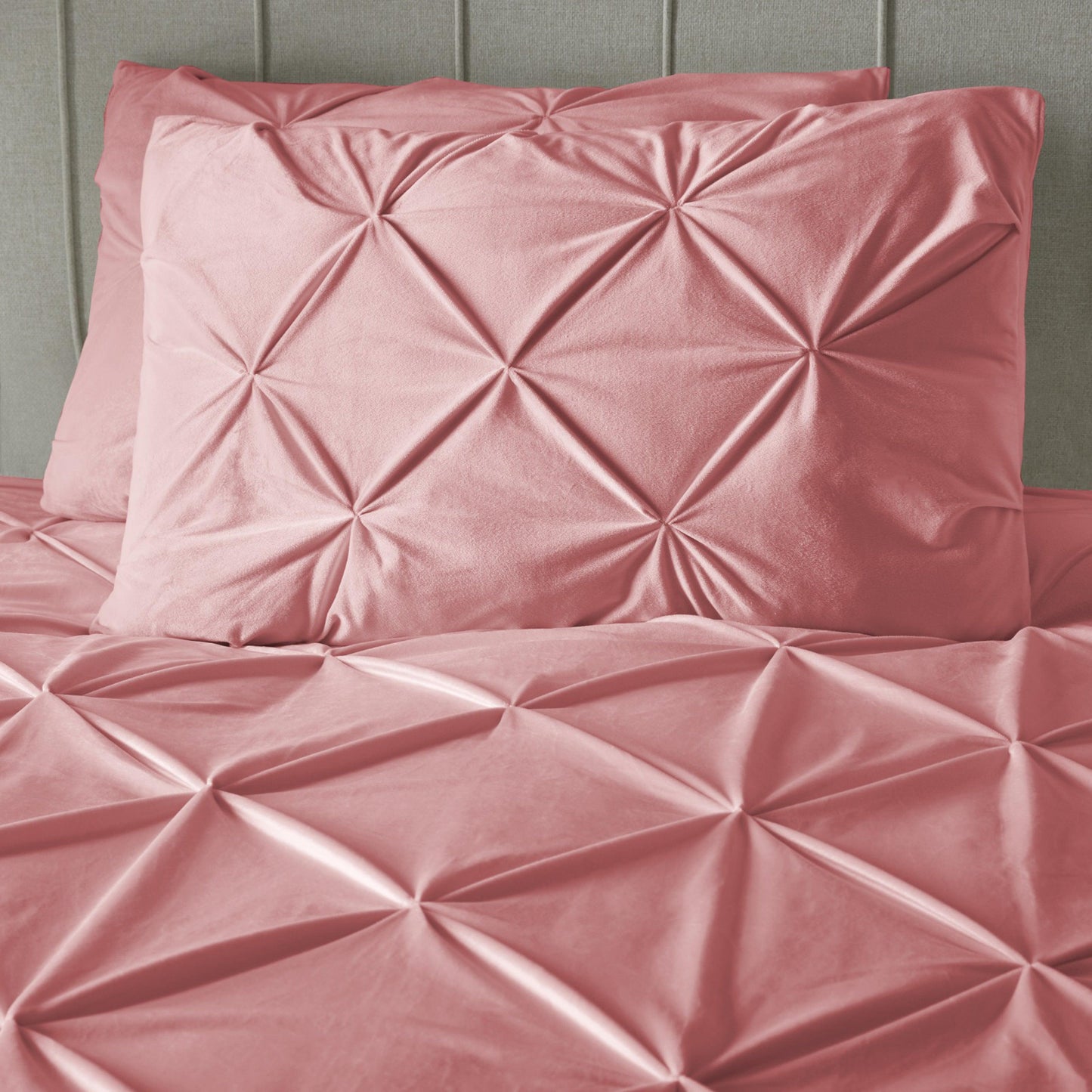 Velvet Pintuck Duvet Cover Set - Pink - Bedding Park