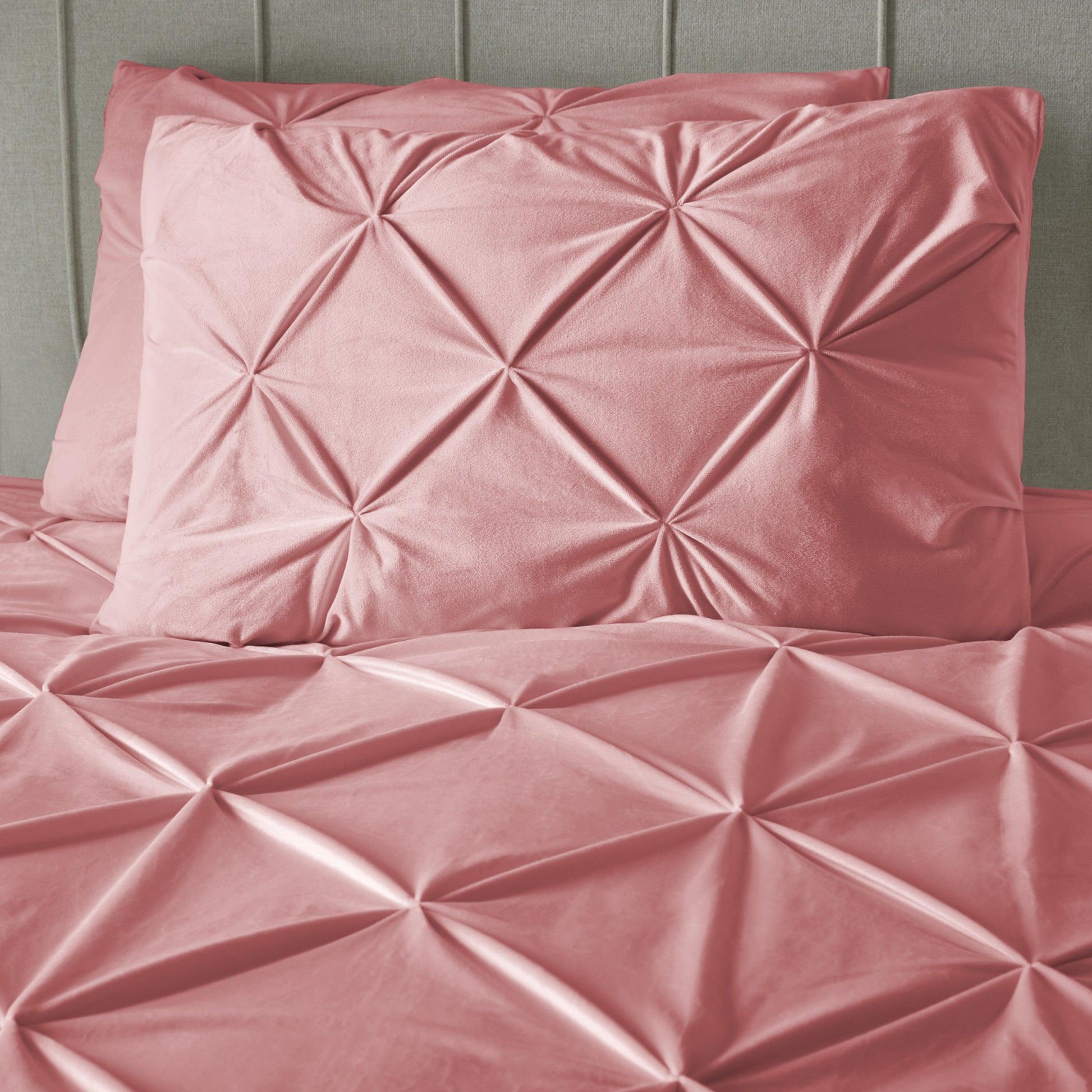 Velvet Pintuck Duvet Cover Set - Pink - Bedding Park