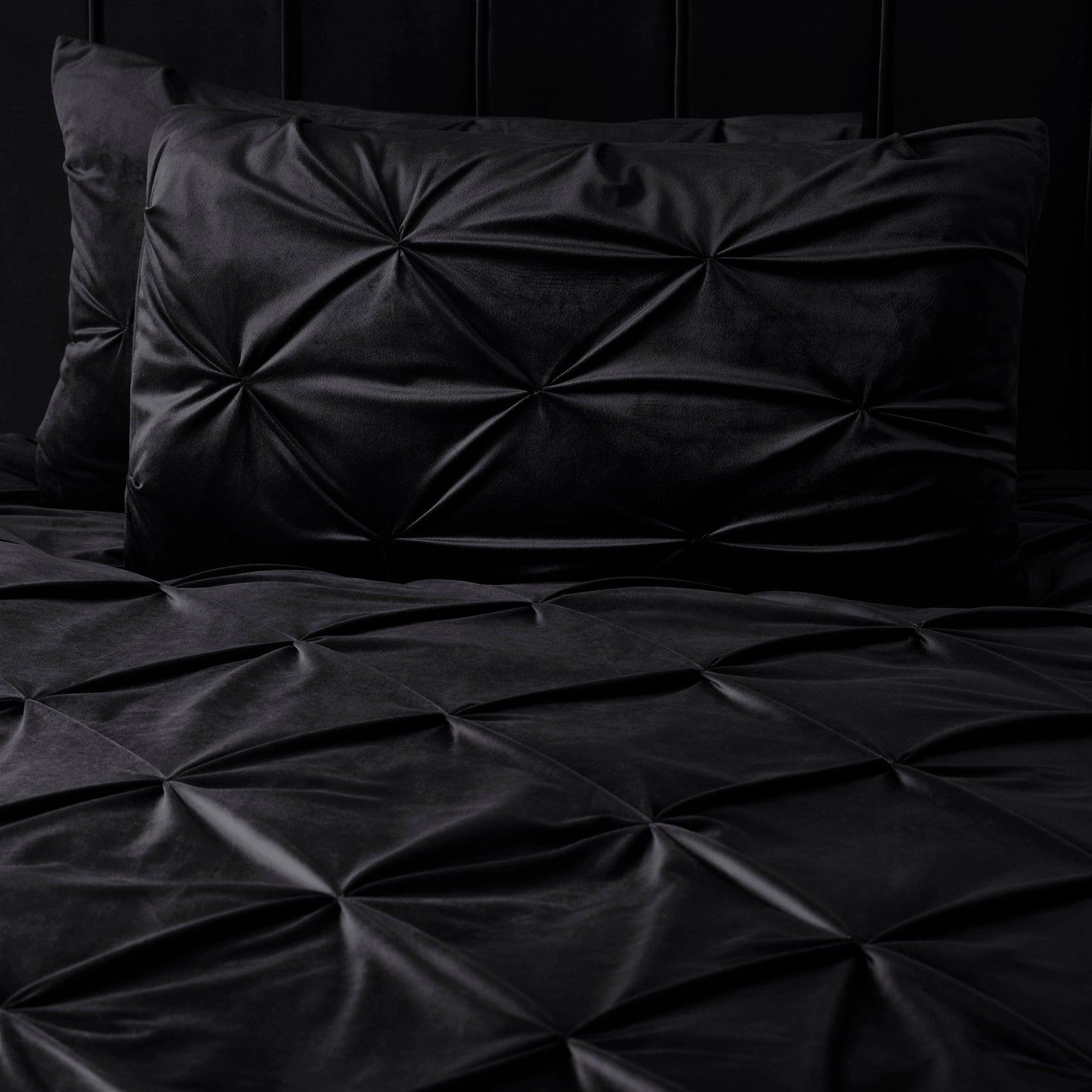 Velvet Pintuck Duvet Cover Set - Black - Bedding Park