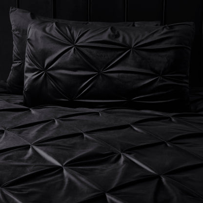 Velvet Pintuck Duvet Cover Set - Black - Bedding Park