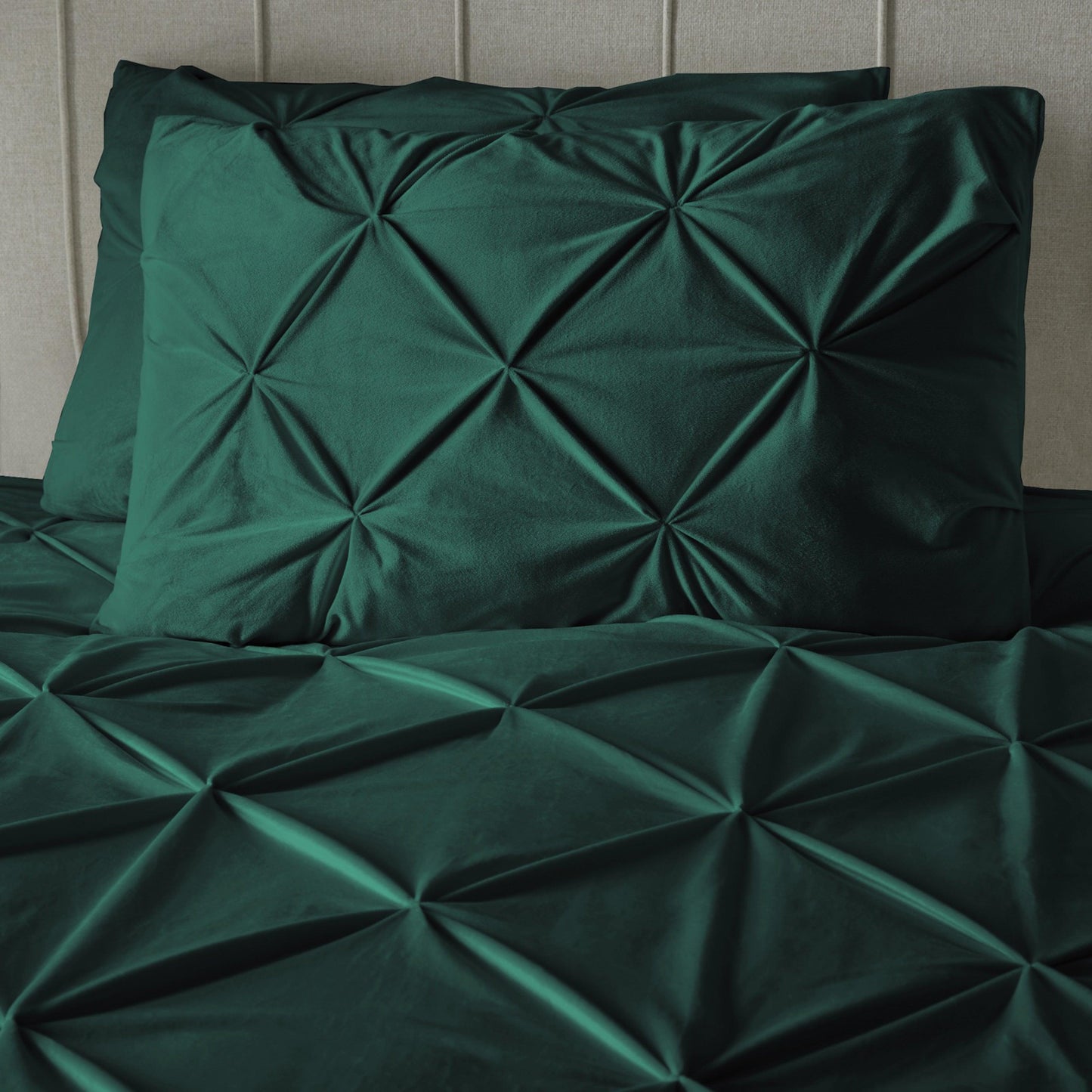 Velvet Pintuck Duvet Cover Set - Bottle Green - Bedding Park