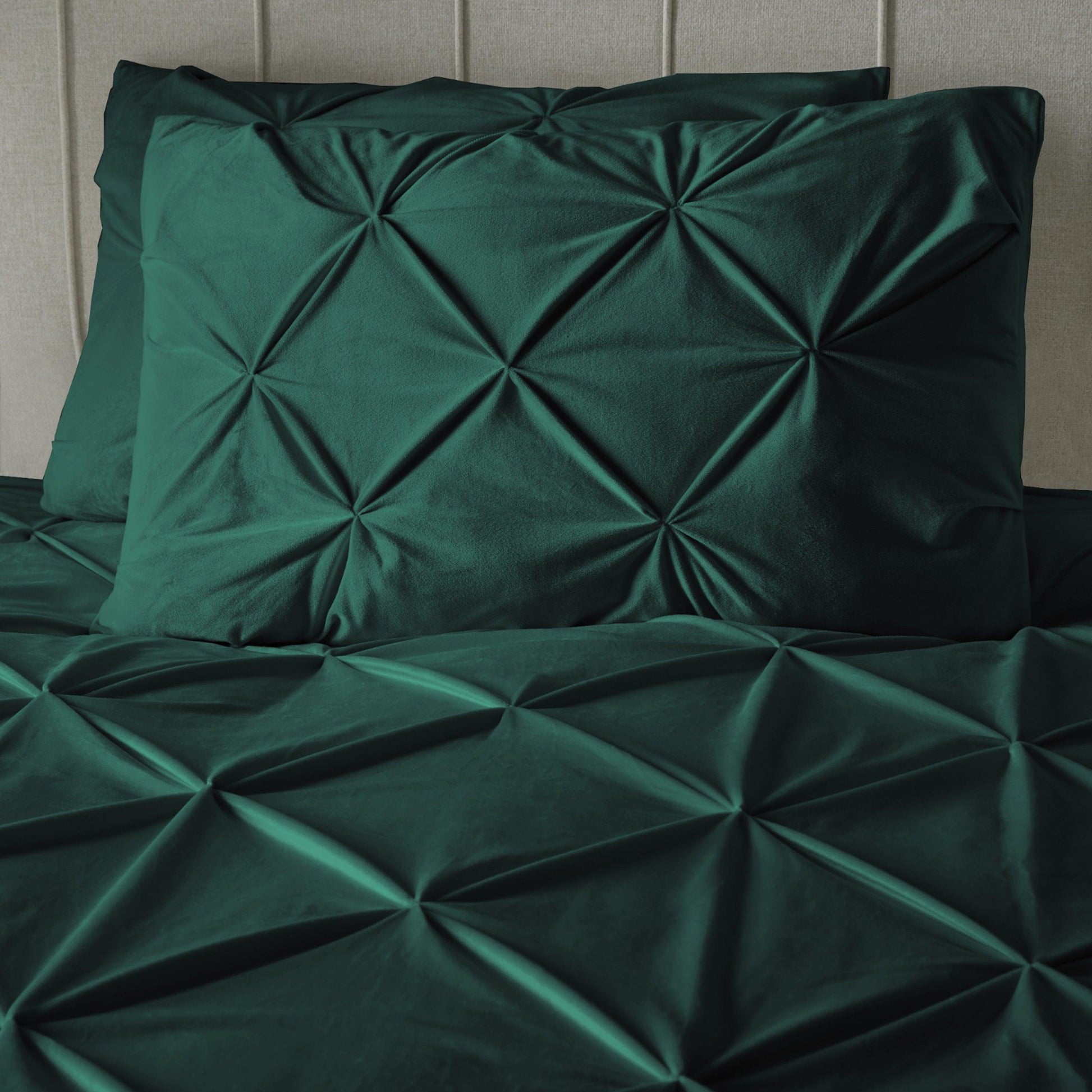 Velvet Pintuck Duvet Cover Set - Bottle Green - Bedding Park