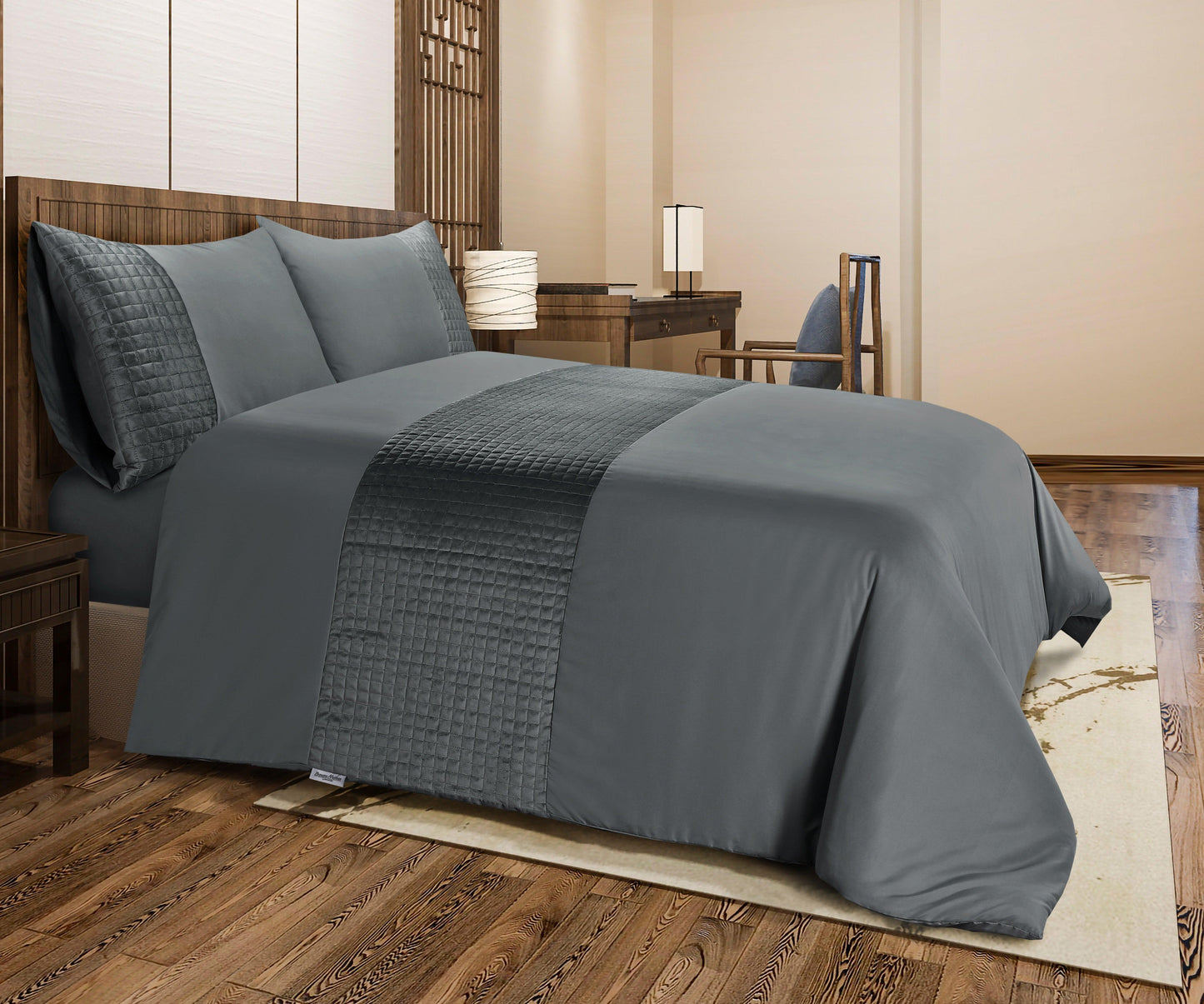 Velvet Patch Duvet Cover Set- Charcoal - Bedding Park