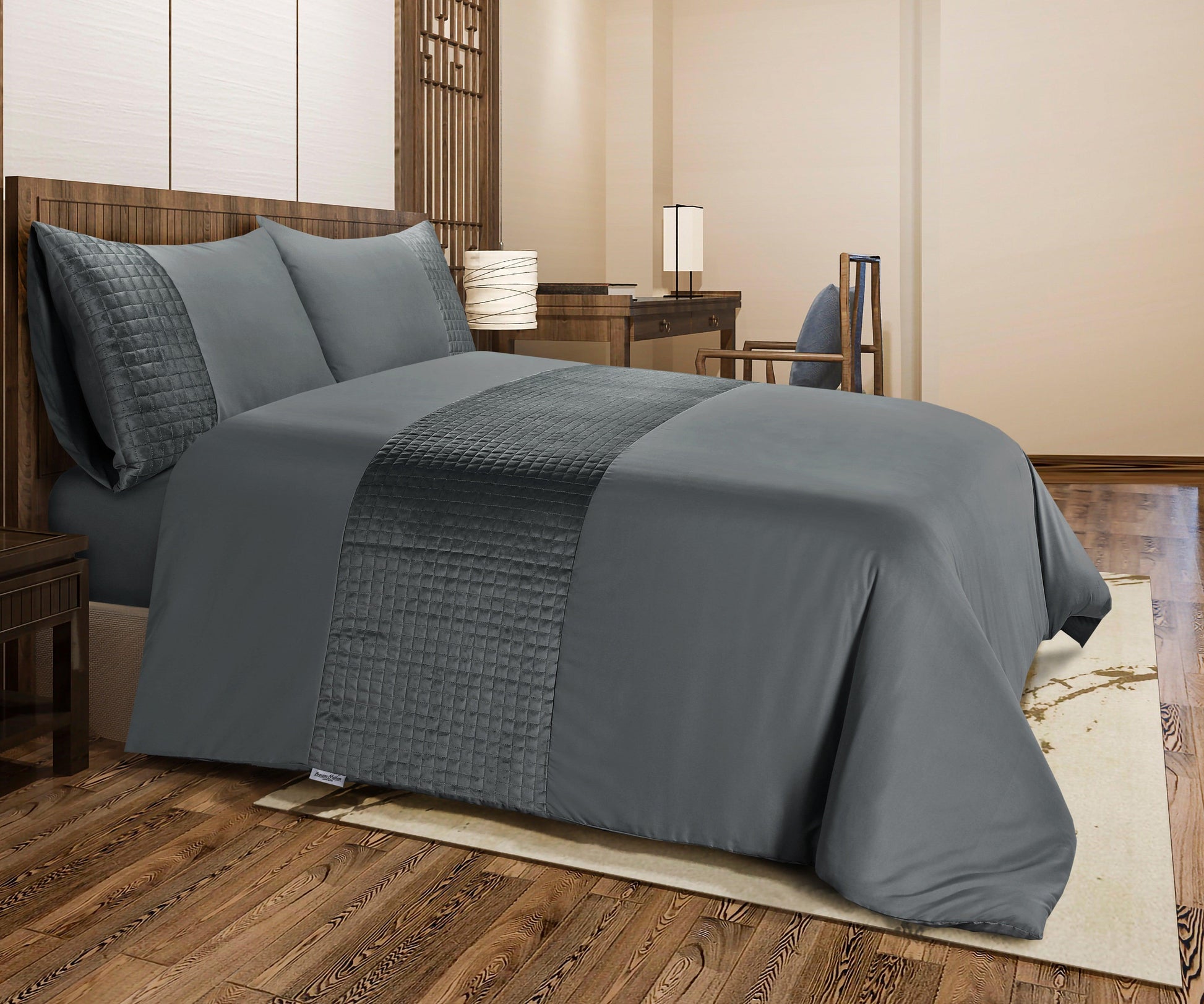 Velvet Patch Duvet Cover Set- Charcoal - Bedding Park