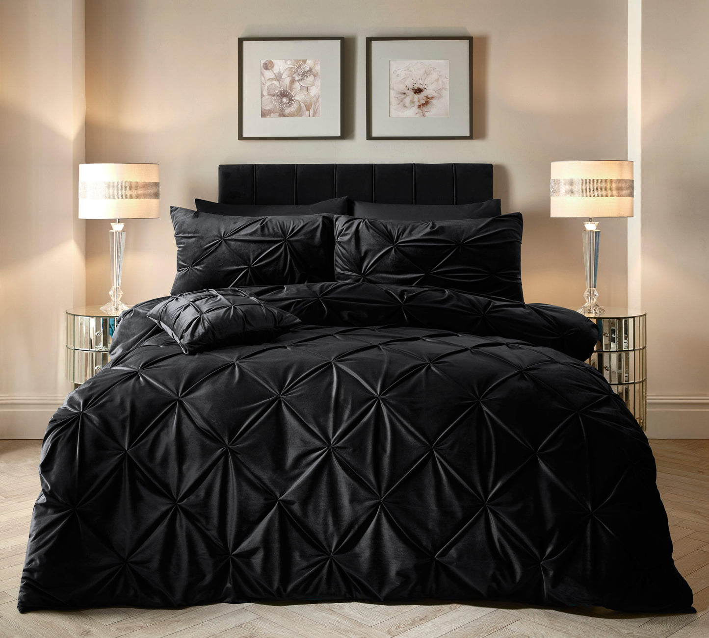Velvet Pintuck Duvet Cover Set - Black - Bedding Park