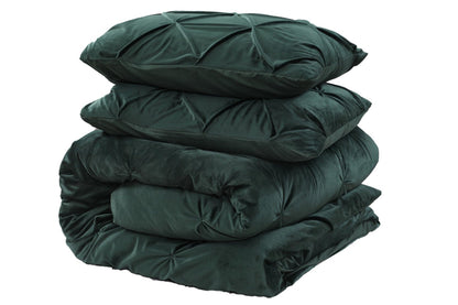 Velvet Pintuck Duvet Cover Set - Bottle Green - Bedding Park