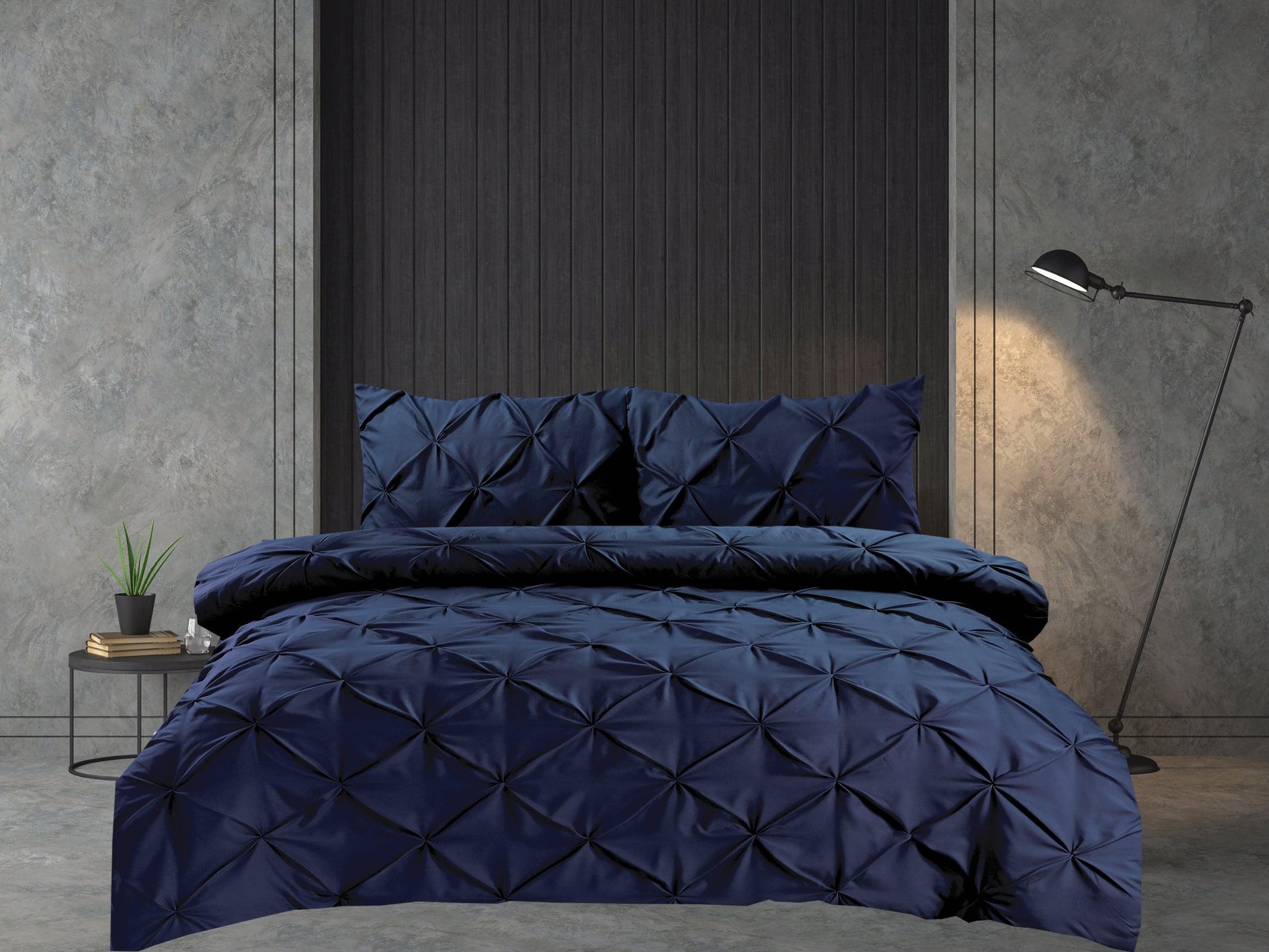Pintuck Duvet Cover Set- Navy - Bedding Park