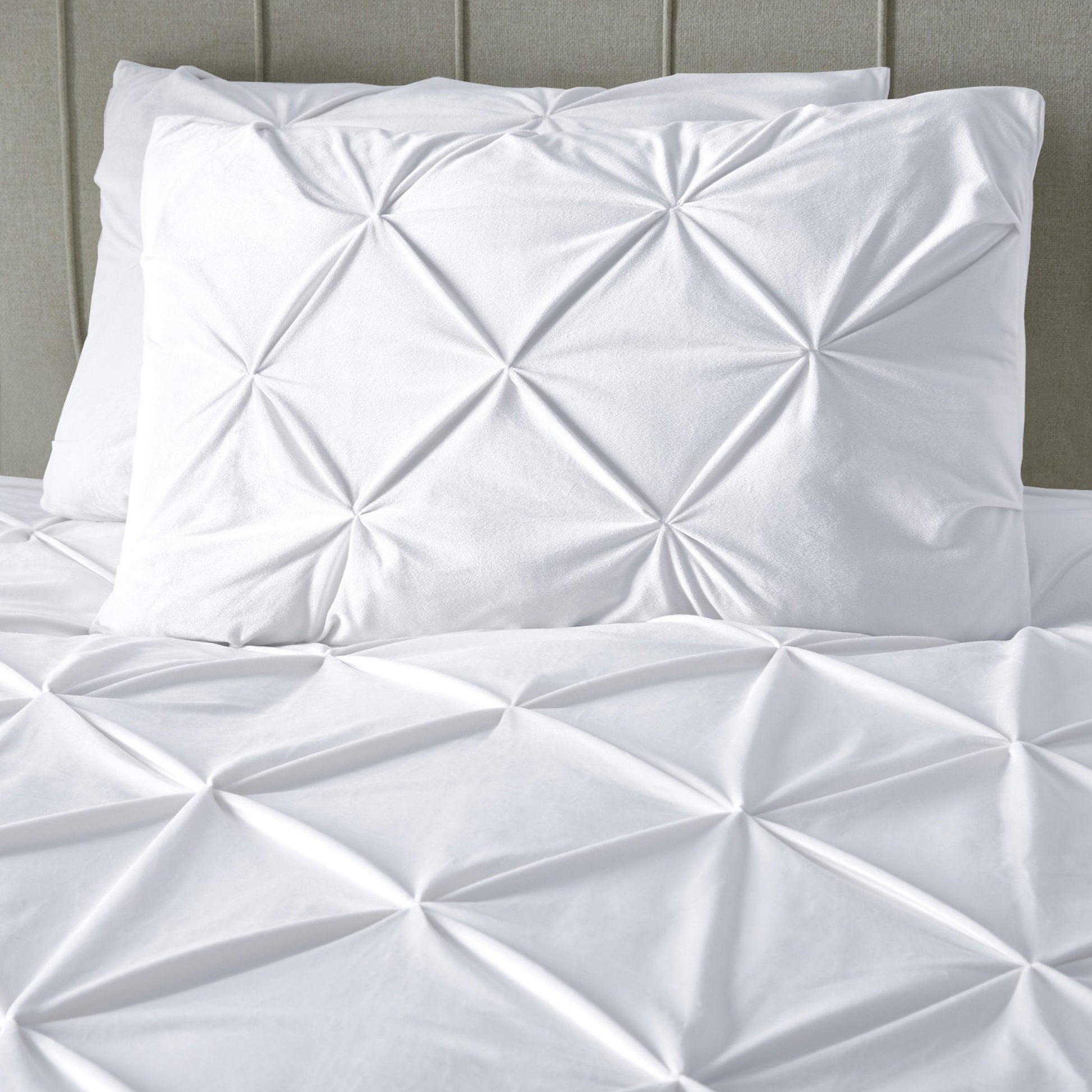 Velvet Pintuck Duvet Cover Set - White - Bedding Park