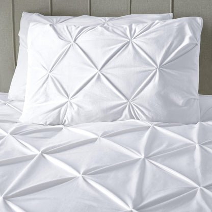 Velvet Pintuck Duvet Cover Set - White - Bedding Park