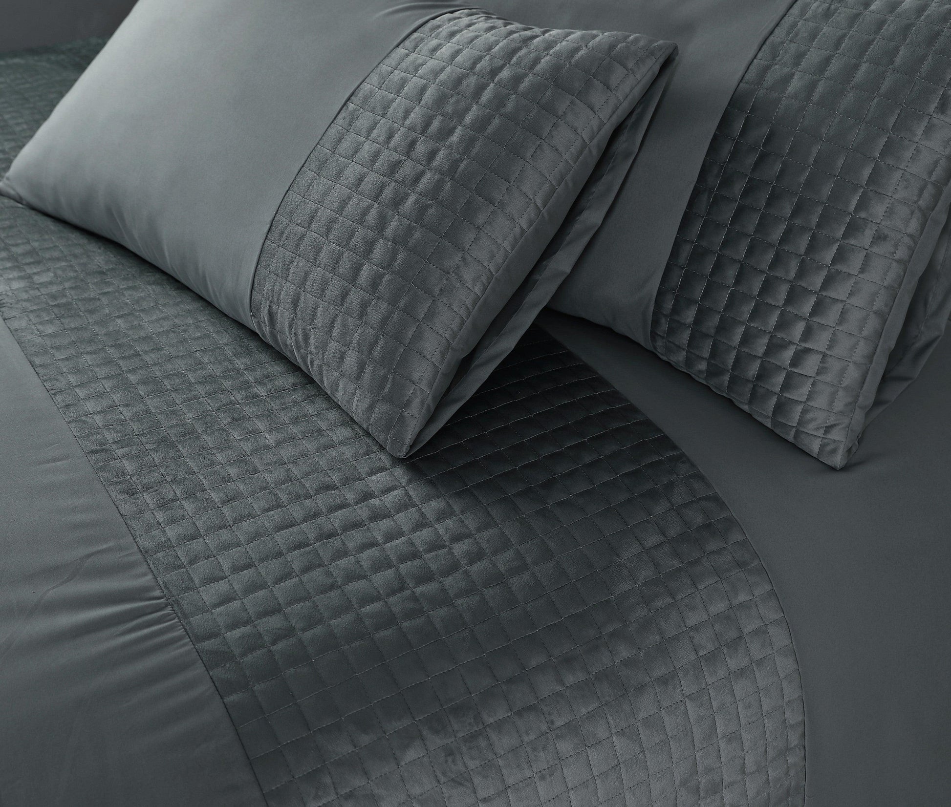 Velvet Patch Duvet Cover Set- Charcoal - Bedding Park