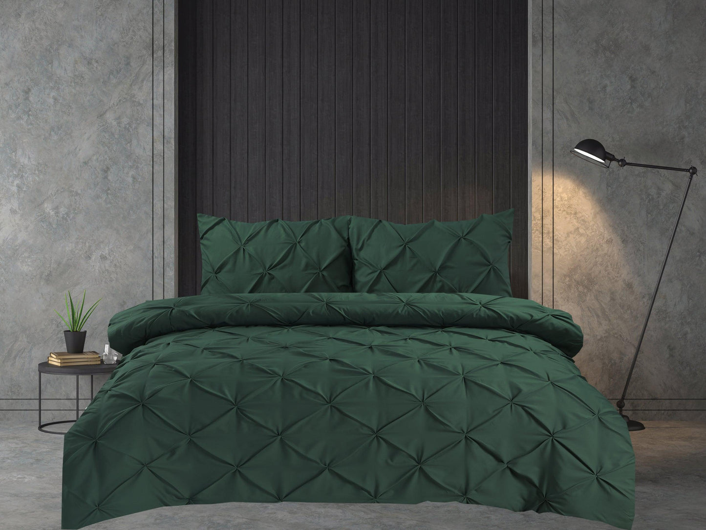 Pintuck Duvet Cover Set- Bottle Green - Bedding Park