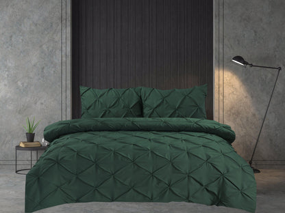 Pintuck Duvet Cover Set- Bottle Green - Bedding Park