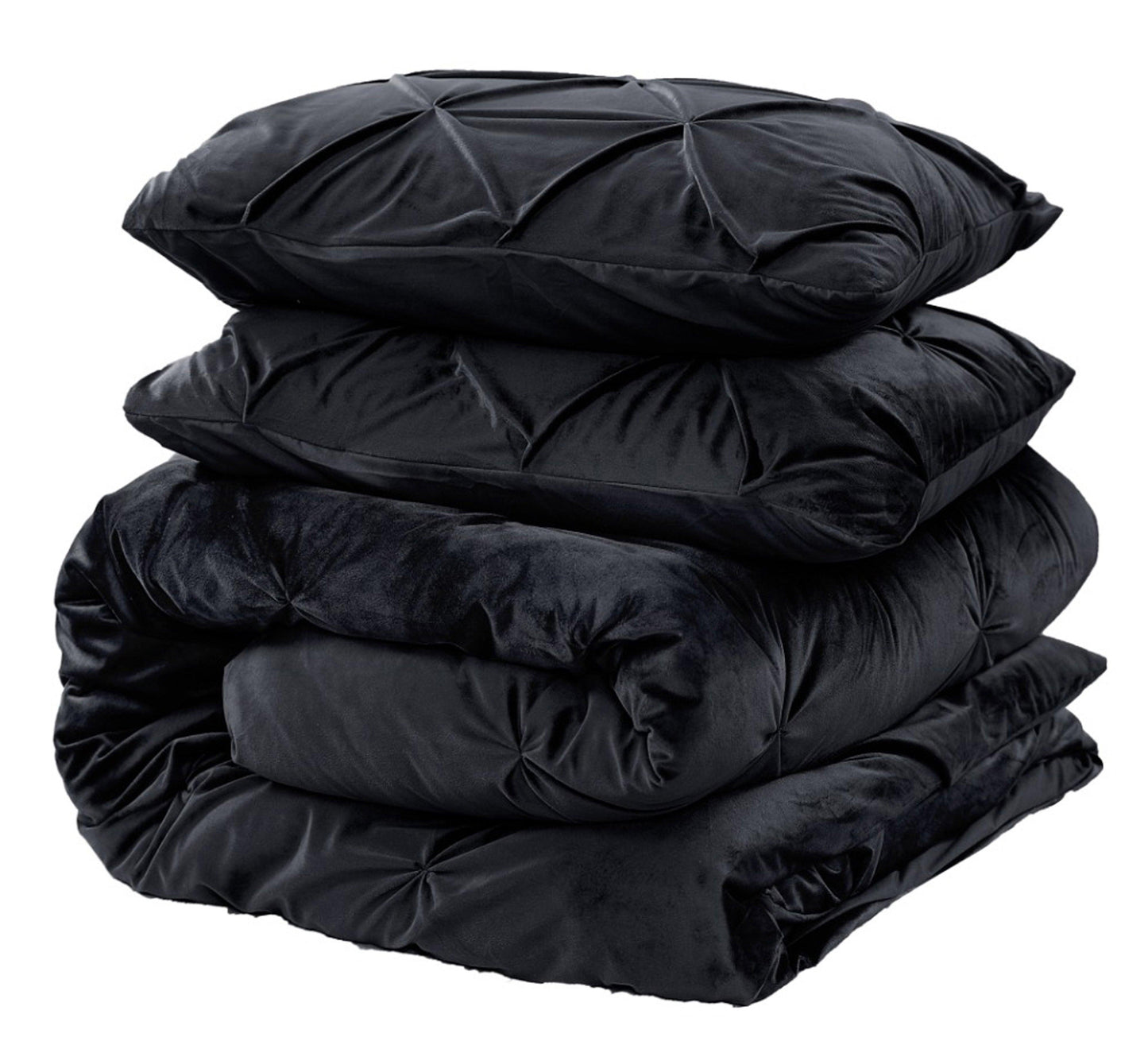 Velvet Pintuck Duvet Cover Set - Black - Bedding Park