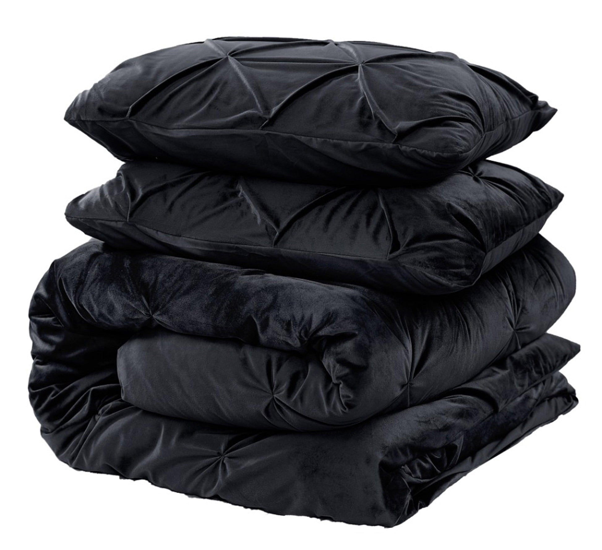 Velvet Pintuck Duvet Cover Set - Black - Bedding Park
