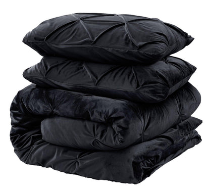 Velvet Pintuck Duvet Cover Set - Black - Bedding Park
