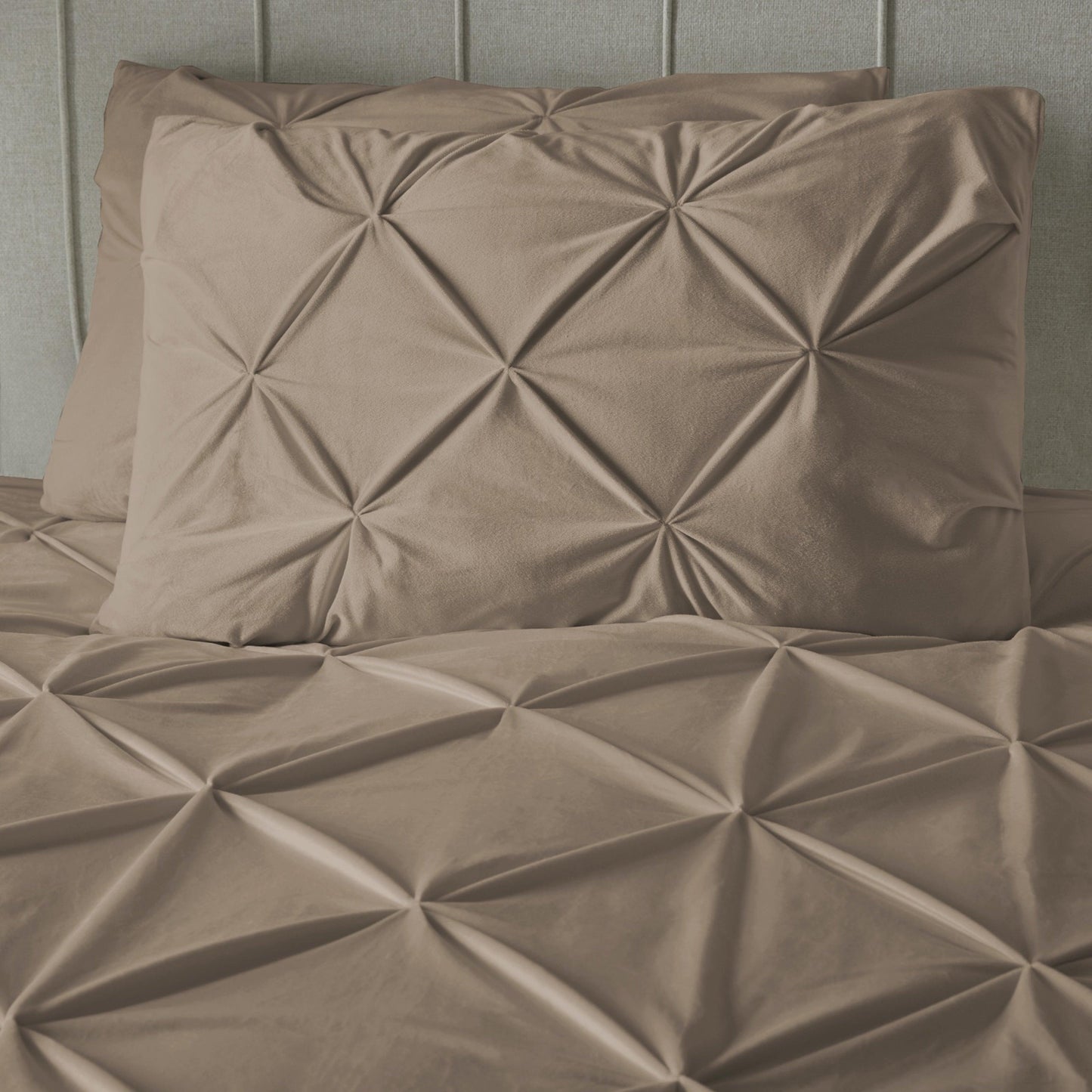 Velvet Pintuck Duvet Cover Set - Taupe - Bedding Park