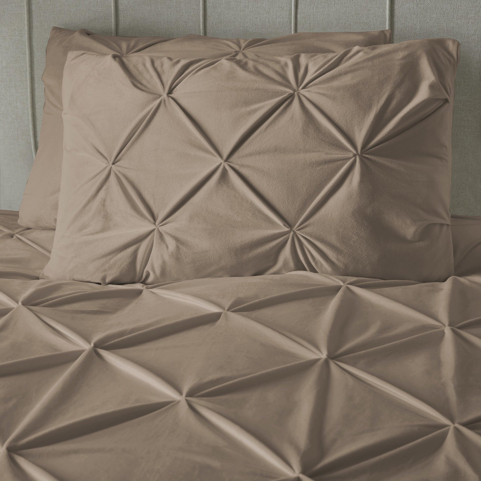 Velvet Pintuck Duvet Cover Set - Taupe - Bedding Park