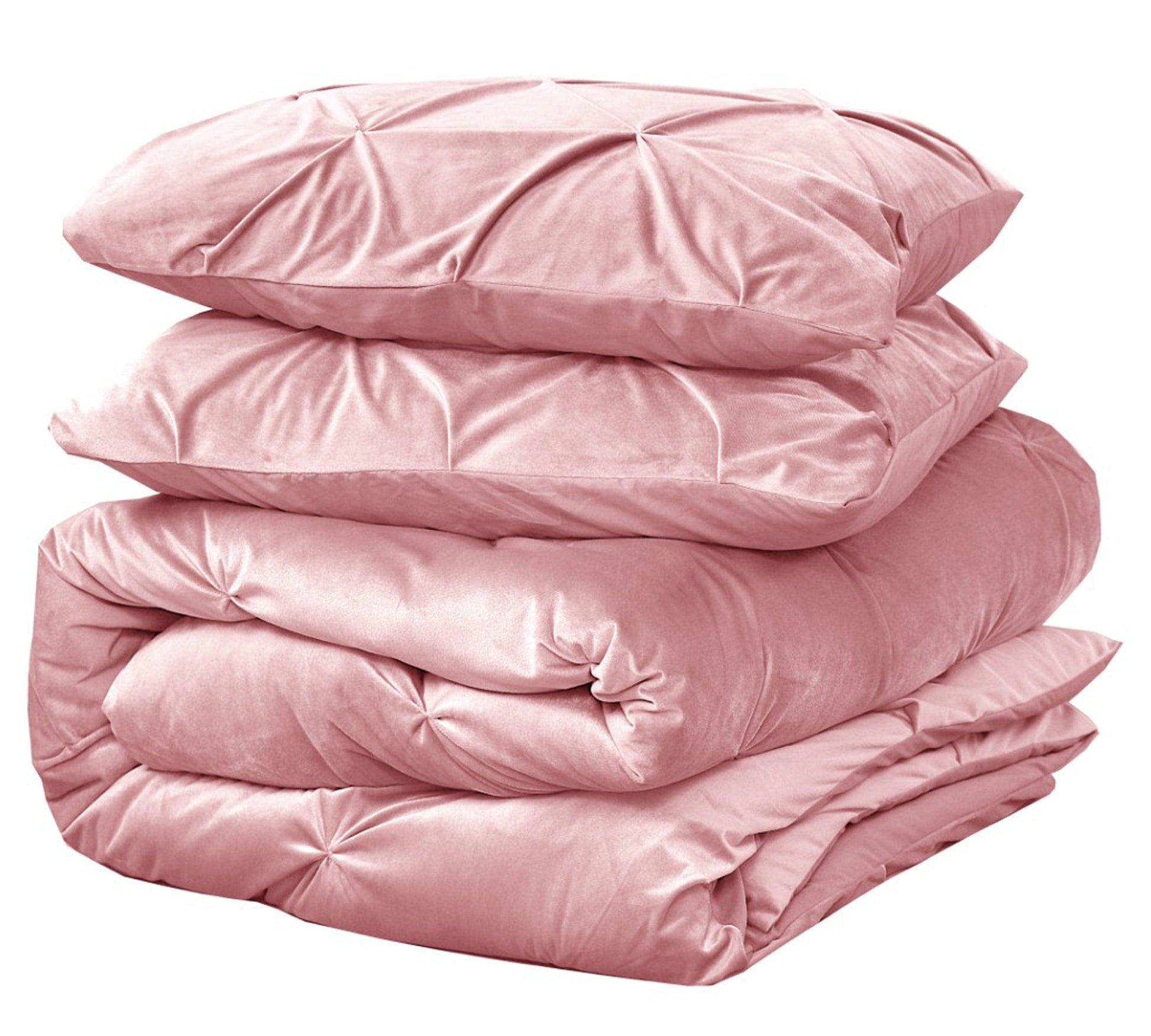 Velvet Pintuck Duvet Cover Set - Pink - Bedding Park