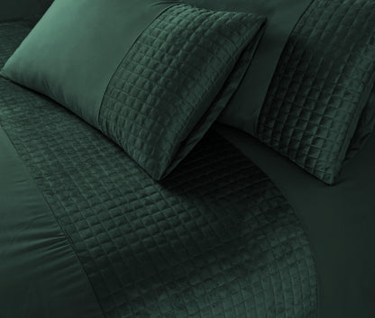 Velvet Patch Duvet Cover Set- Bottle Green - Bedding Park