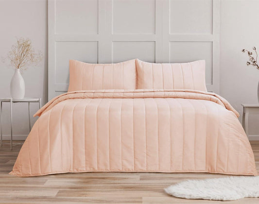 Quilted Stripe Bedspread - Blush - Bedding Park