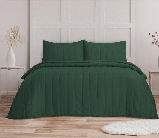 Quilted Stripe Bedspread - Bottle Green - Bedding Park
