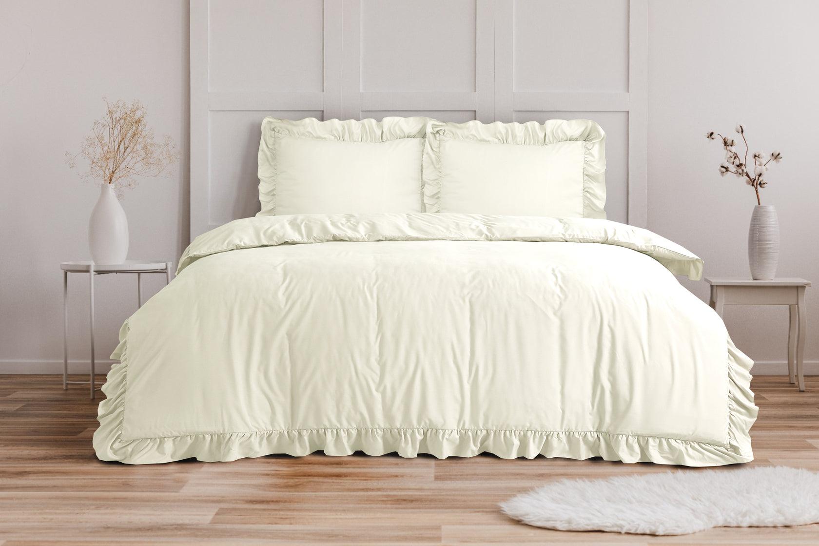 Ruffle Duvet Cover Set - Cream - Bedding Park