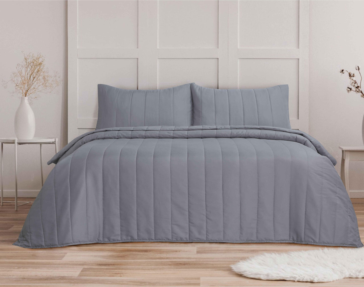 Quilted Stripe Bedspread - Gray - Bedding Park