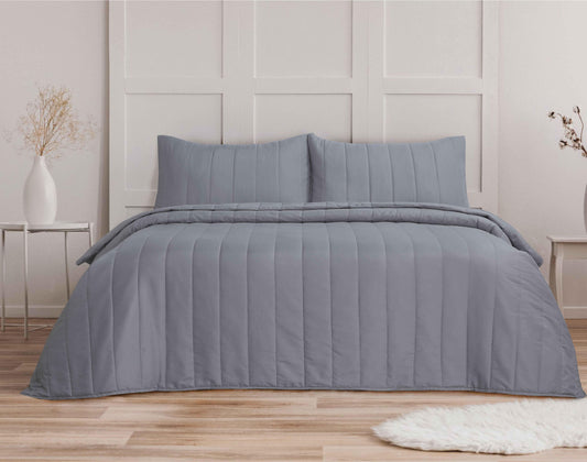 Quilted Stripe Bedspread - Gray - Bedding Park