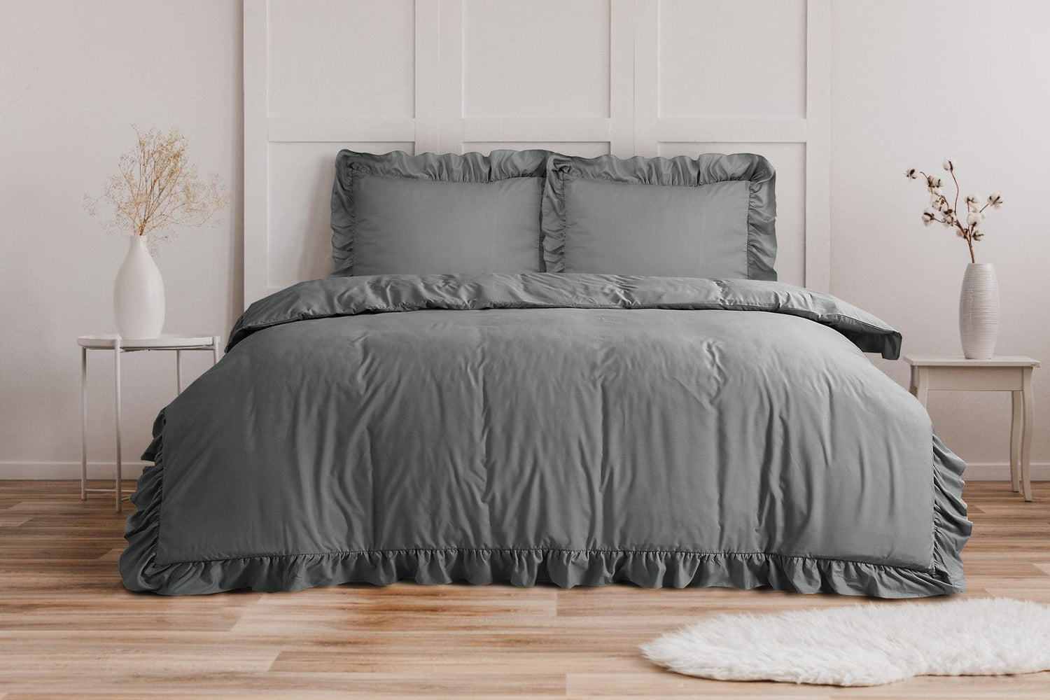 Ruffle Duvet Cover Set - Charcoal - Bedding Park