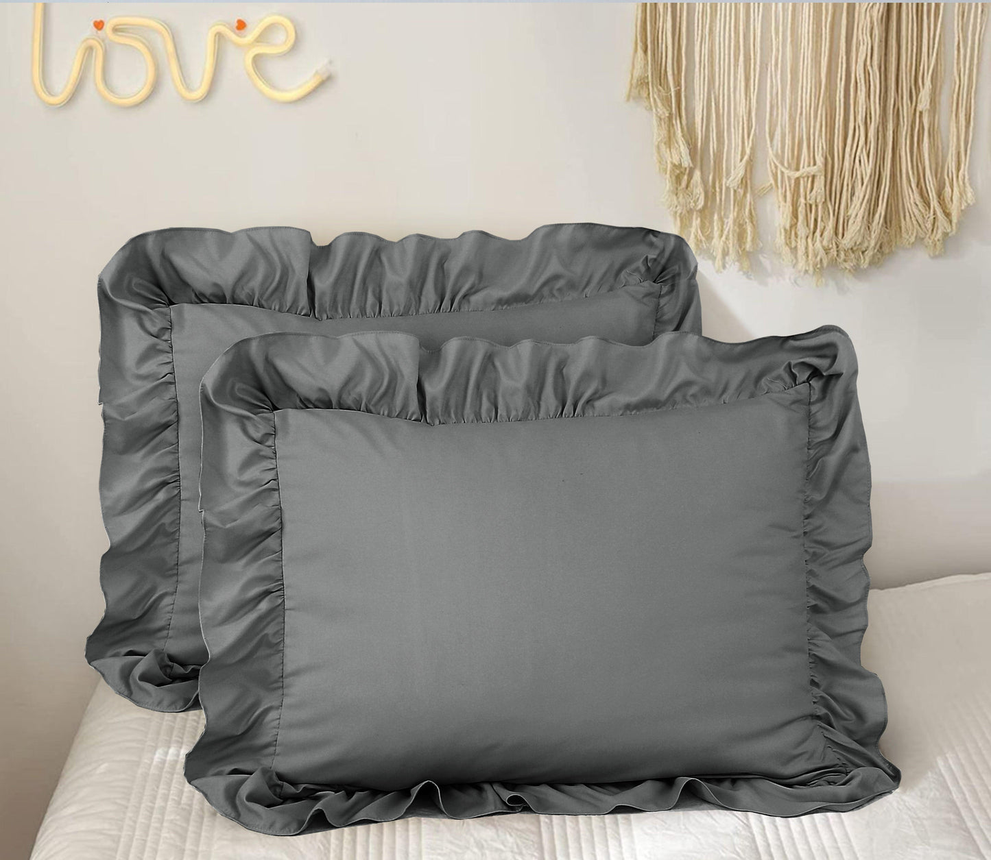 Ruffle Duvet Cover Set - Charcoal - Bedding Park