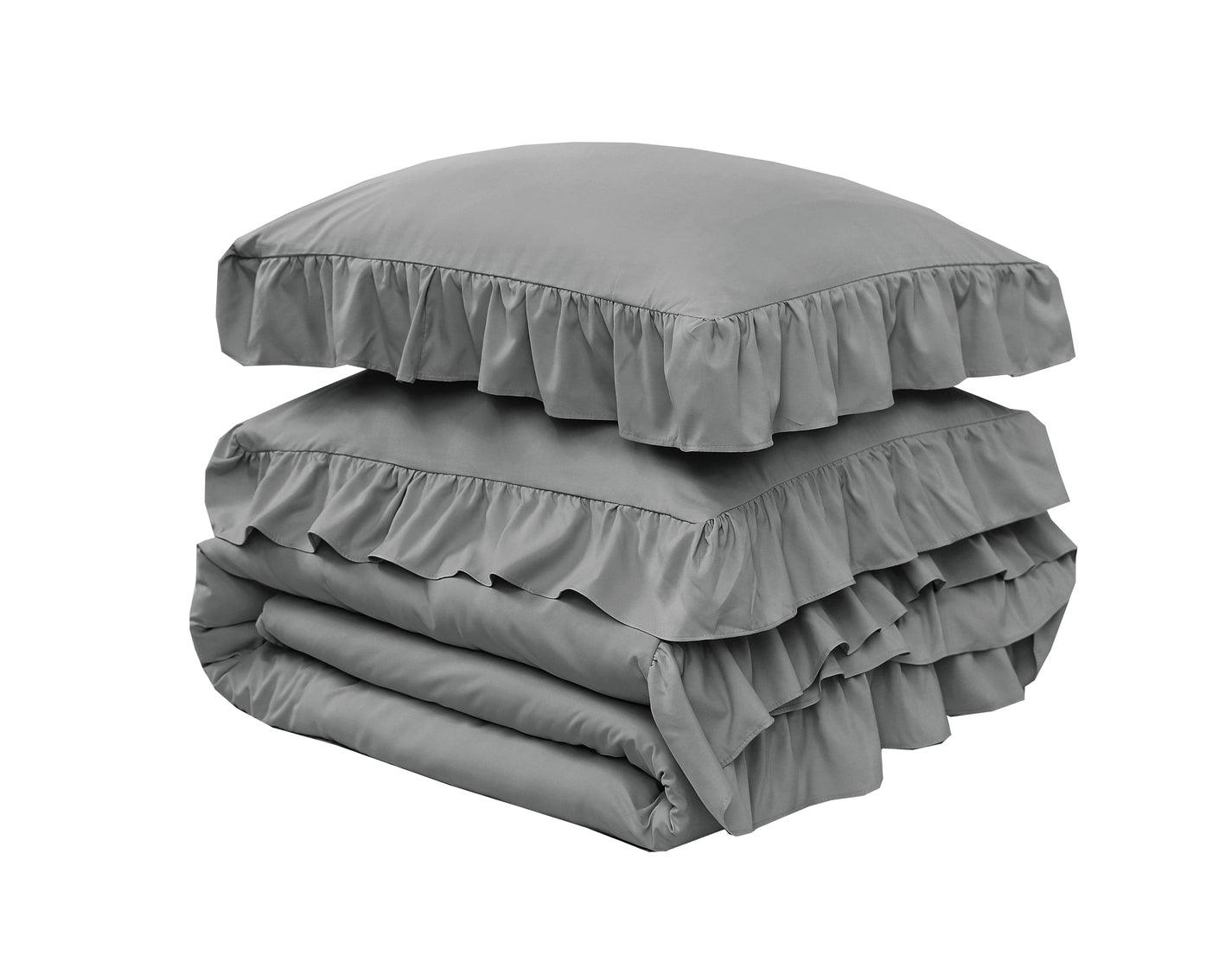 Ruffle Duvet Cover Set - Charcoal - Bedding Park