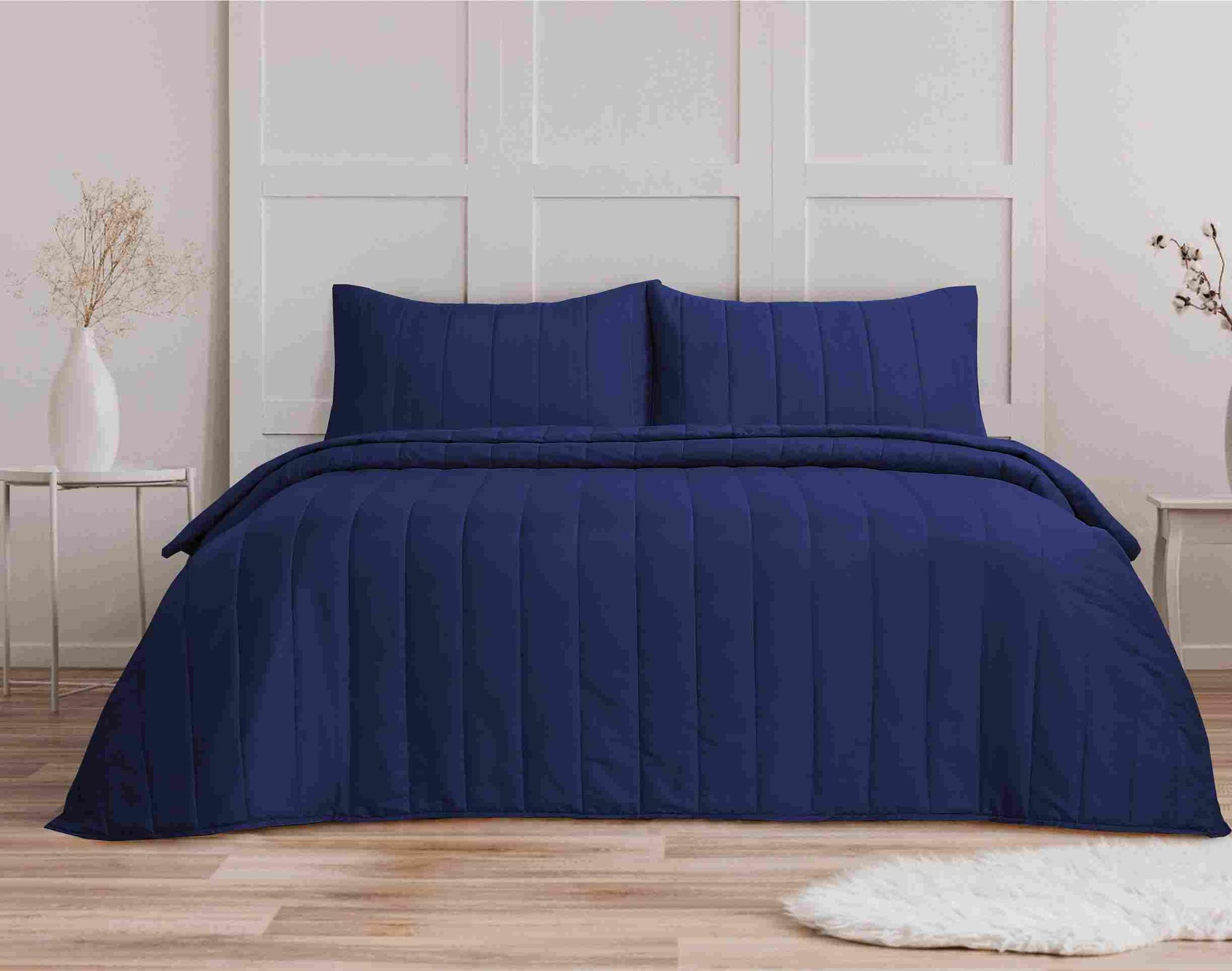 Quilted Stripe Bedspread - Navy - Bedding Park