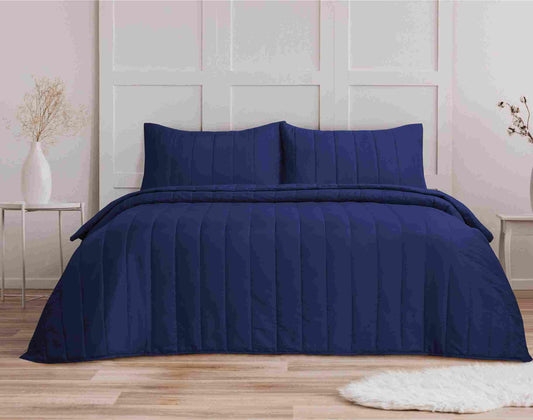 Quilted Stripe Bedspread - Navy - Bedding Park