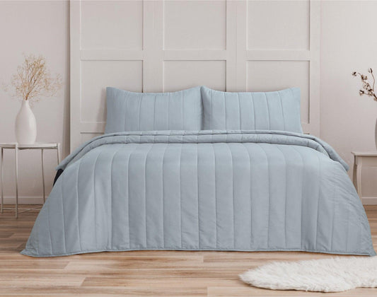 Quilted Stripe Bedspread - Spa Blue - Bedding Park