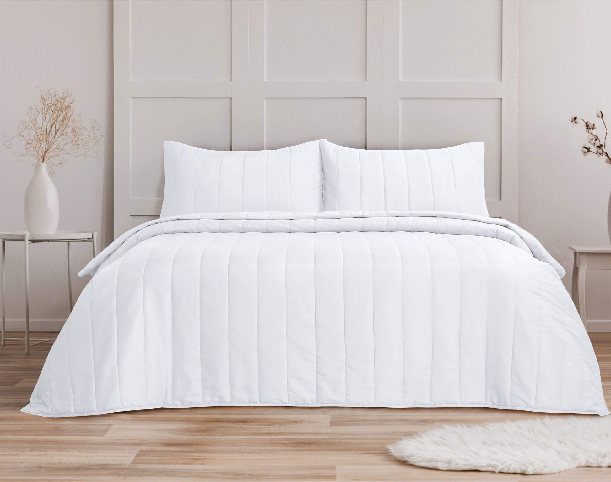 Quilted Stripe Bedspread - White - Bedding Park